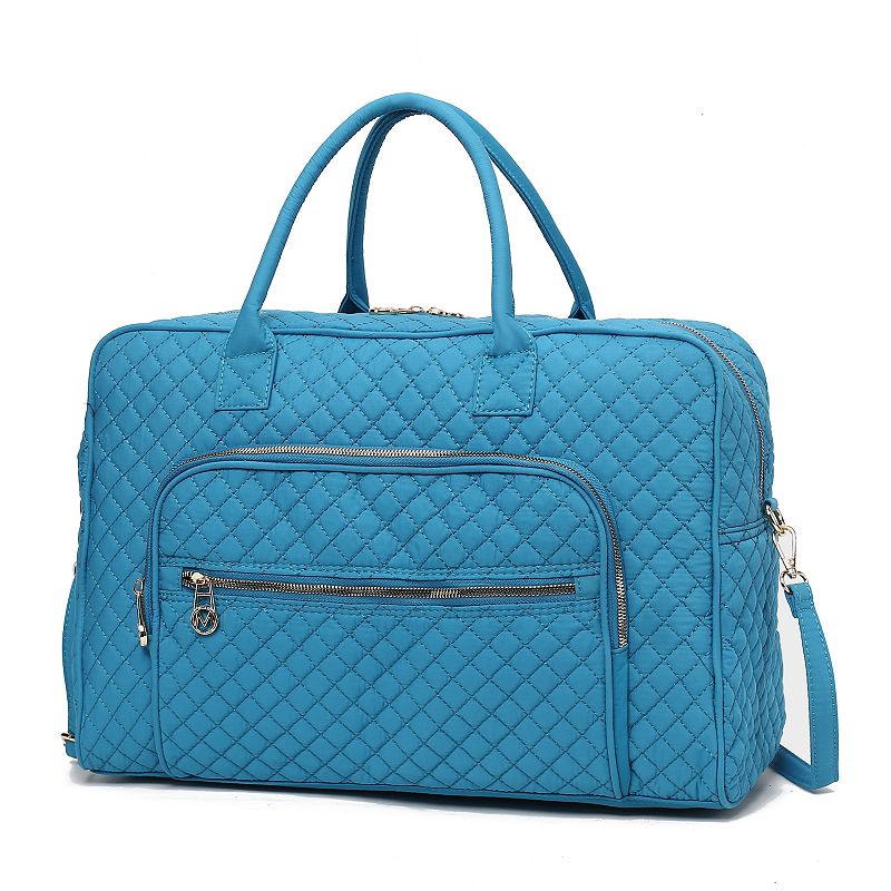 MKF Collection Jayla Solid Quilted Cotton Duffel Bag, Turquoise