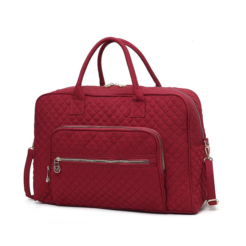 MKF Collection Jayla Solid Quilted Cotton Duffel Bag, Red