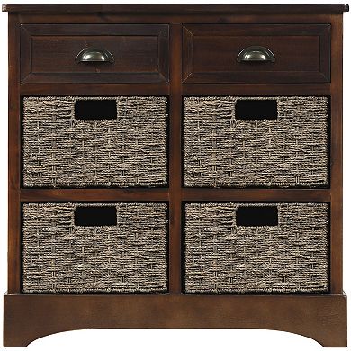 Whisen Rustic Storage Cabinet with Two Drawers and Four Classic Rattan Basket