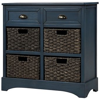 Whisen Rustic Storage Cabinet with Two Drawers and Four Classic Rattan Basket