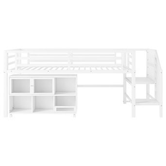 Whisen Twin Metal Loft Bed with Storage Cubby & Stairs for Kids, Safety Design
