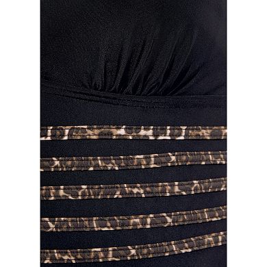 Lascana Women's Leopard Trim Tummy Control One Piece