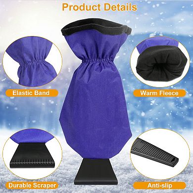 Ice Scraper Glove for Car Windshield Fleece-Lined Winter Snow Scraper Mitt Keeps Hands Warm