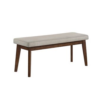 Lere Dining Bench, Beige Fabric, 45 Inch Antique Style Brown Wood