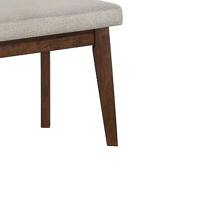 Lere Dining Bench, Beige Fabric, 45 Inch Antique Style Brown Wood