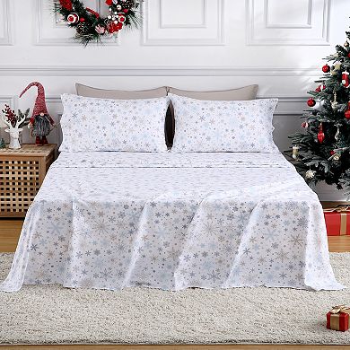 Christmas Sheets Set,100% Cotton Printed Bed Sheet Set with 16" Deep Pocket, Winter Holiday Sheets