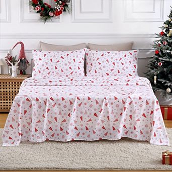Christmas Sheets Set,100% Cotton Printed Bed Sheet Set with 16" Deep Pocket, Winter Holiday Sheets