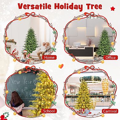 Costway 6/7/8 FT Artificial Christmas Tree with 270 LED Lights, 746 Branch Tips for Home Party