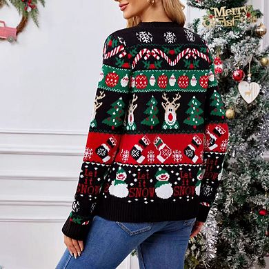 Women's Christmas Button Down Long Sleeve V Neck Cardigan Open Front Knit Pullover Sweater
