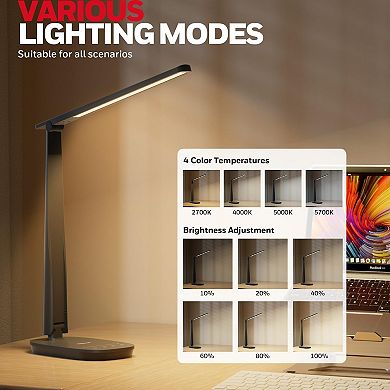 LED Desk Lamp HWT-H2 with USB Charging Timer and Flexible Arm