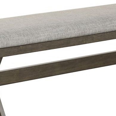 Omal Dining Bench, Brown Wood, 53 Inch Rectangular Gray Fabric Seat