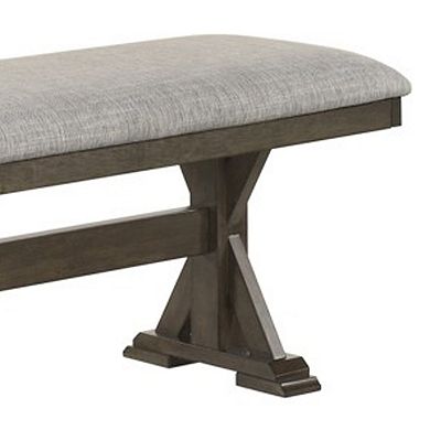 Omal Dining Bench, Brown Wood, 53 Inch Rectangular Gray Fabric Seat