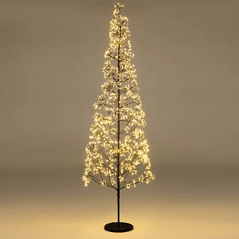 Costway 5/6/7 FT Lighted Alpine Tree w/1000/1500/2100 White LED Lights, Weighted Base for Christmas