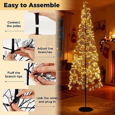 Costway 5/6/7 FT Lighted Alpine Tree w/1000/1500/2100 White LED Lights, Weighted Base for Christmas