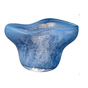 Lesy Decorative Bowl, Freeflow Ruffled Edge, Blue Blown Glass 14 Inch