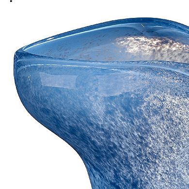 Lesy Decorative Bowl, Freeflow Ruffled Edge, Blue Blown Glass 14 Inch