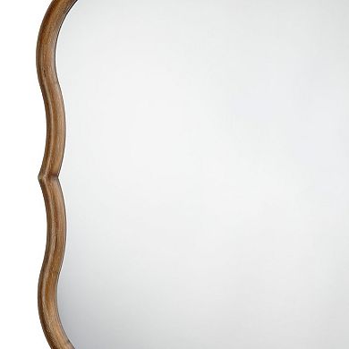 Deri Scalloped Wall Mirror, 31 Inch Brown Frame, Non Beveled Edge