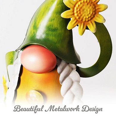 G128 Solar Green Hat Gnome with Sunflowers Garden Gnome Hanging Outdoor Decoration with LED Lights