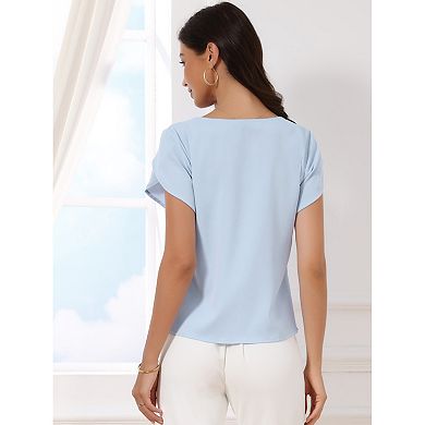 Short Sleeve Top for Women's Casual Blouses Pleated Front Round Neck Summer Basic t Shirts