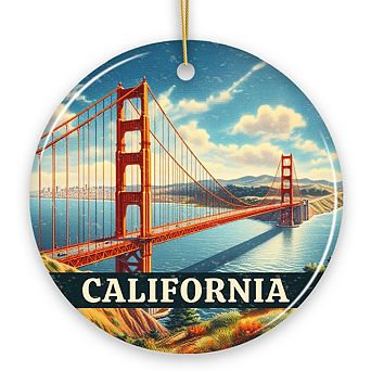 Classic California Golden Gate Bridge Ornament, San Francisco Bay Christmas Gift and Coastal