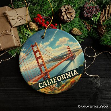 Classic California Golden Gate Bridge Ornament, San Francisco Bay Christmas Gift and Coastal