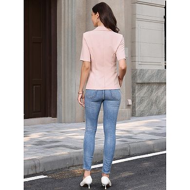 Blazer for Women's Short Sleeve Lapel Open Front Business Work Casual Suit Jackets with Pockets