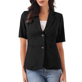 Blazer for Women's Short Sleeve Lapel Open Front Business Work Casual Suit Jackets with Pockets