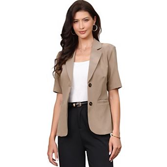 Blazer for Women's Short Sleeve Lapel Open Front Business Work Casual Suit Jackets with Pockets