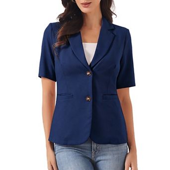 Blazer for Women's Short Sleeve Lapel Open Front Business Work Casual Suit Jackets with Pockets
