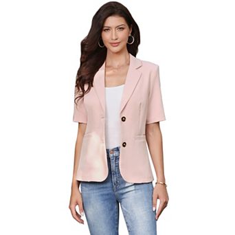 Blazer for Women's Short Sleeve Lapel Open Front Business Work Casual Suit Jackets with Pockets