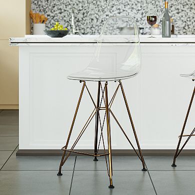 Leisuremod Cresco Modern Acrylic Barstool With Gold Chrome Base And Footrest