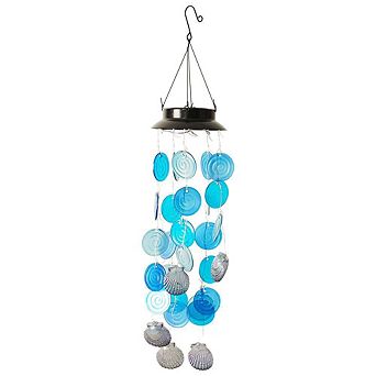 G128 Solar Wind Chime Sea Shell with Lights, Coastal Ocean Theme Windchimes