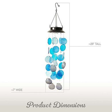 G128 Solar Wind Chime Sea Shell with Lights, Coastal Ocean Theme Windchimes