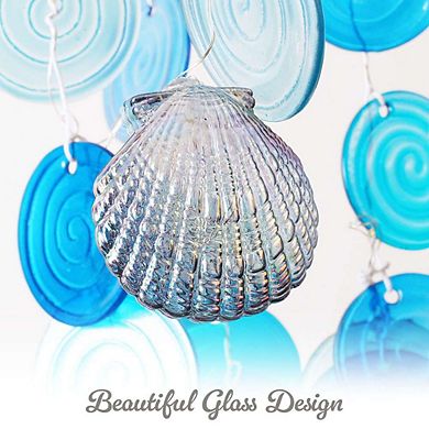 G128 Solar Wind Chime Sea Shell with Lights, Coastal Ocean Theme Windchimes