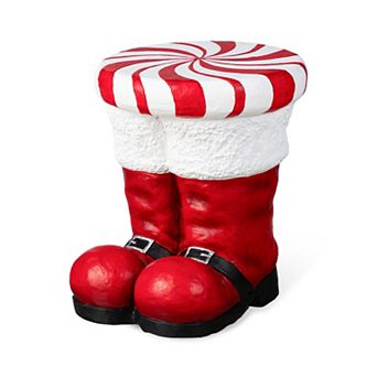 Glitzhome Peppermint Boot MGO Stool, Christmas Accent Table, 14.5"H