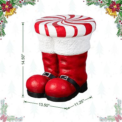 Glitzhome Peppermint Boot MGO Stool, Christmas Accent Table, 14.5"H