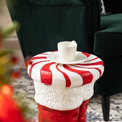Glitzhome Peppermint Boot MGO Stool, Christmas Accent Table, 14.5"H