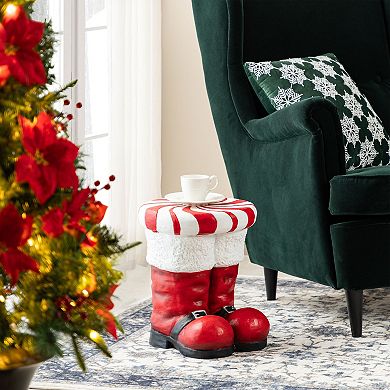 Glitzhome Peppermint Boot MGO Stool, Christmas Accent Table, 14.5"H