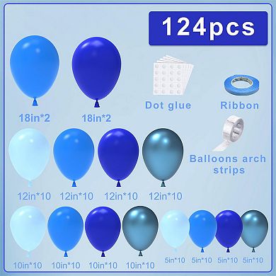 Blue Balloon Garland Kit 124 pcs Light Blue & Royal Blue Balloons for Birthday & Party Decor