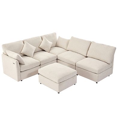 Whisen 86.6" Sectional Sofa, Modular Sofa with a Movable Ottoman and Two USB Ports
