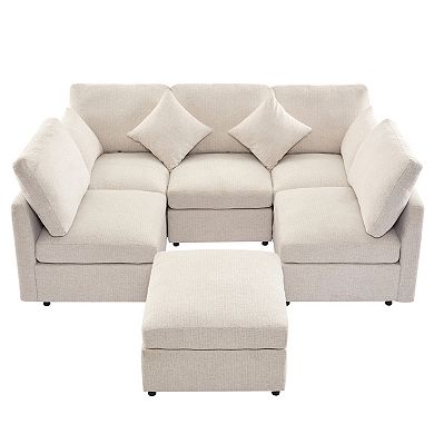 Whisen 86.6" Sectional Sofa, Modular Sofa with a Movable Ottoman and Two USB Ports