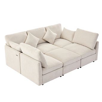 Whisen 86.6" Sectional Sofa, Modular Sofa with a Movable Ottoman and Two USB Ports