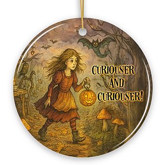 Vintage Alice's Adventure in Wonderland Ceramic Ornament, Spooky Halloween Gift and Tree Decor
