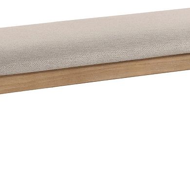 Aruk Dining Bench, 47 Inch Khaki Rectangular Fabric Seat, Brown Wood