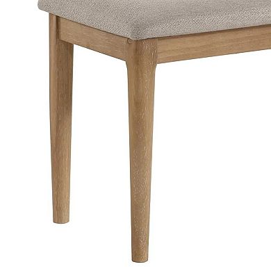 Aruk Dining Bench, 47 Inch Khaki Rectangular Fabric Seat, Brown Wood
