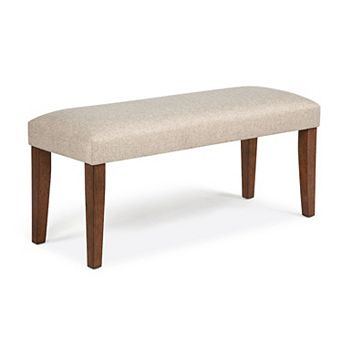 Goko Dining Bench, Earthy Yellow Fabric Seat, Brown Wood Legs, 42 Inch