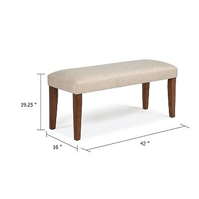 Goko Dining Bench, Earthy Yellow Fabric Seat, Brown Wood Legs, 42 Inch