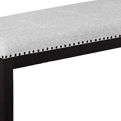 Amber Dining Bench, Gray Fabric Seat w Nailheads, Black Wood, 48 Inch