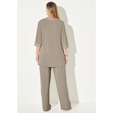 Catherines Women's Plus Size Petite 3-Piece Lace Gala Pant Suit
