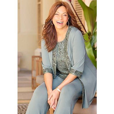 Catherines Women's Plus Size 3-Piece Lace Gala Pant Suit
